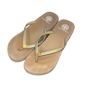 TORY BURCH Khaki Wedge Thin Flip Flop